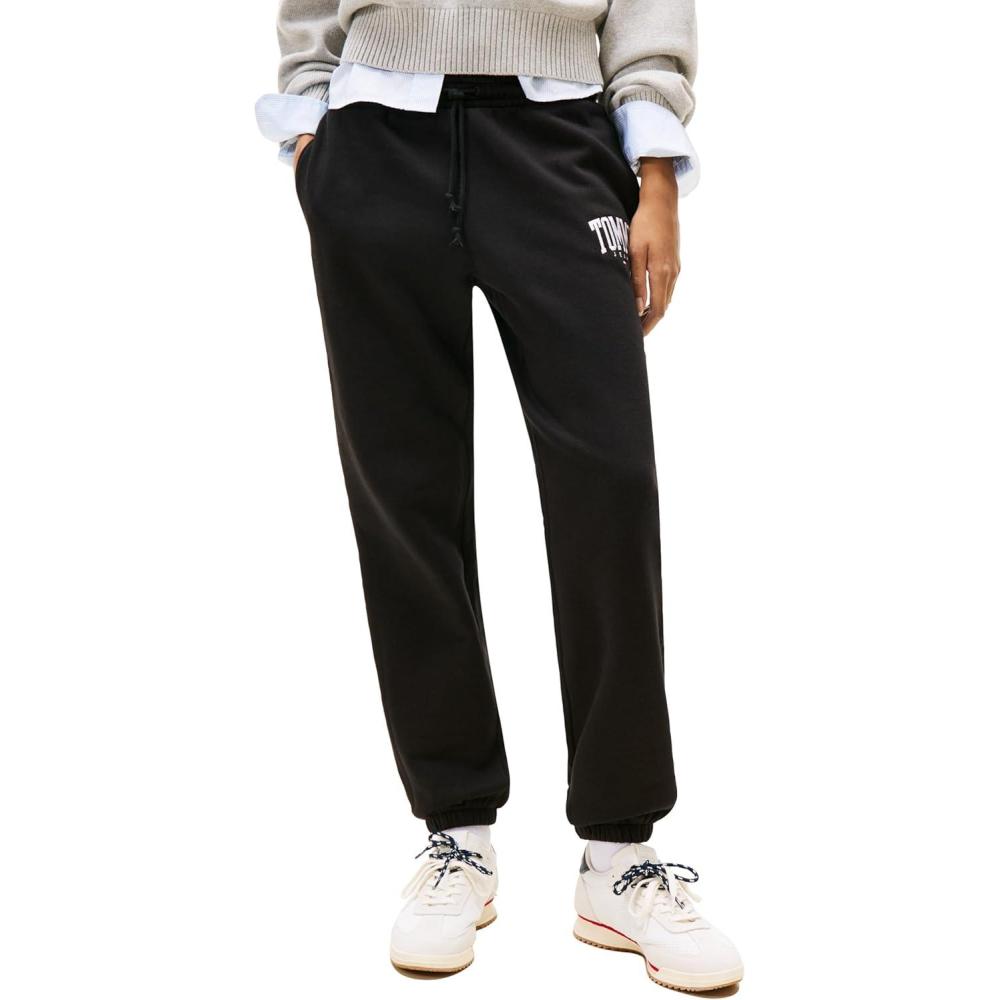 imageTommy Jeans Womens Regular Logo Jogger Sweatpants with Drawstring TiesBlack