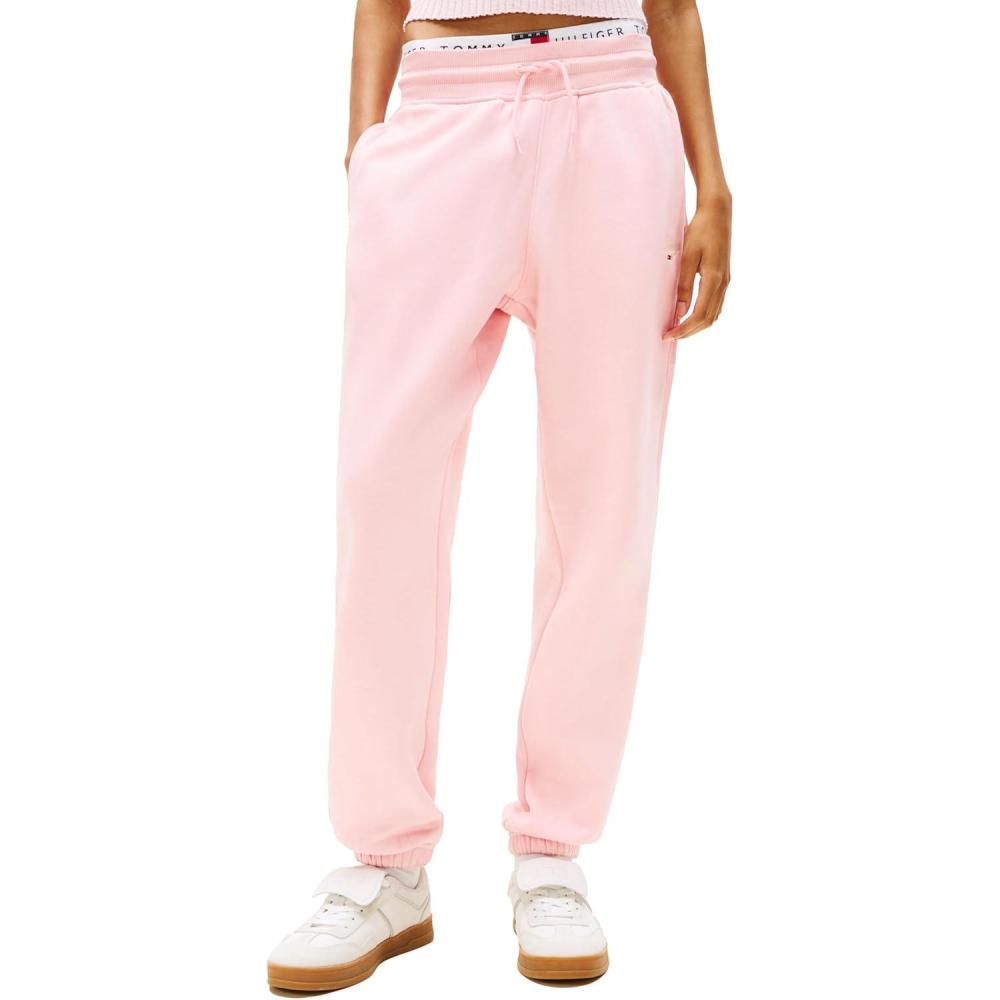 imageTommy Jeans Womens Relaxed Script Logo Jogger Sweatpants with Drawstring TiesBallet Pink