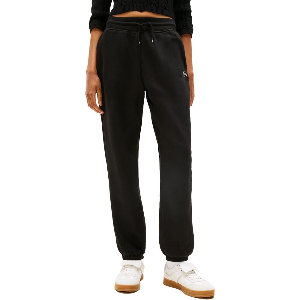 imageTommy Jeans Womens Relaxed Script Logo Jogger Sweatpants with Drawstring TiesBlack