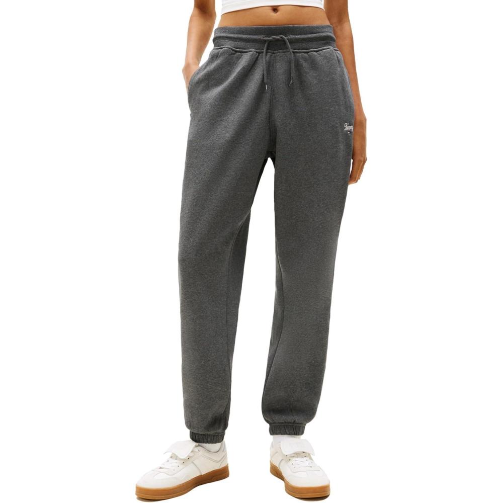 imageTommy Jeans Womens Relaxed Script Logo Jogger Sweatpants with Drawstring TiesDark Grey Heather