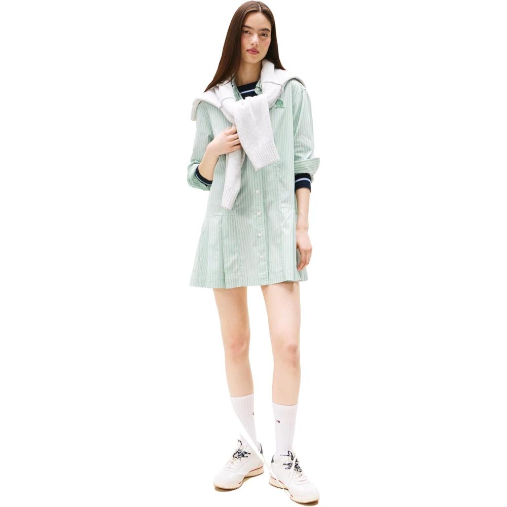 imageTommy Jeans Womens Shirt Dress with Embroidered Crest LogoCloudy Jade Stripe