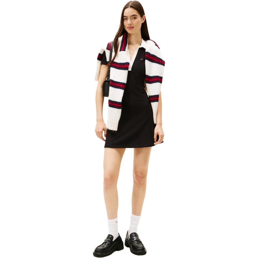 imageTommy Jeans Womens Short Sleeve Contrasting Polo Stretch Casual DressesBlack