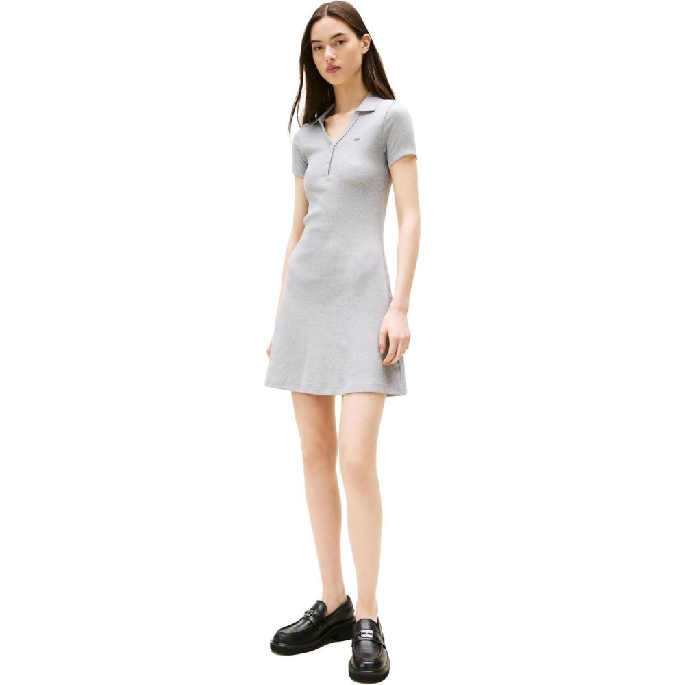 imageTommy Jeans Womens Short Sleeve Polo Dress with Stretch Summer Casual DressesGrey Heather