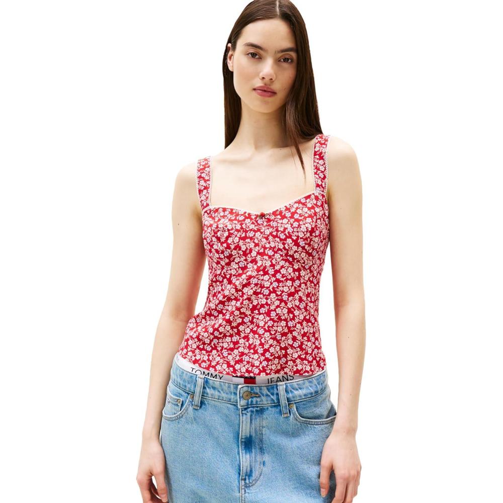 imageTommy Jeans Womens Sleeveless Shirt with Floral DesignRed Small Flowers