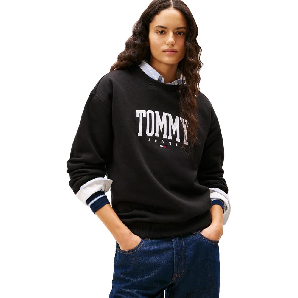 imageTommy Jeans womens Medium Weight Pullover Crewneck With Printed LogoBlack