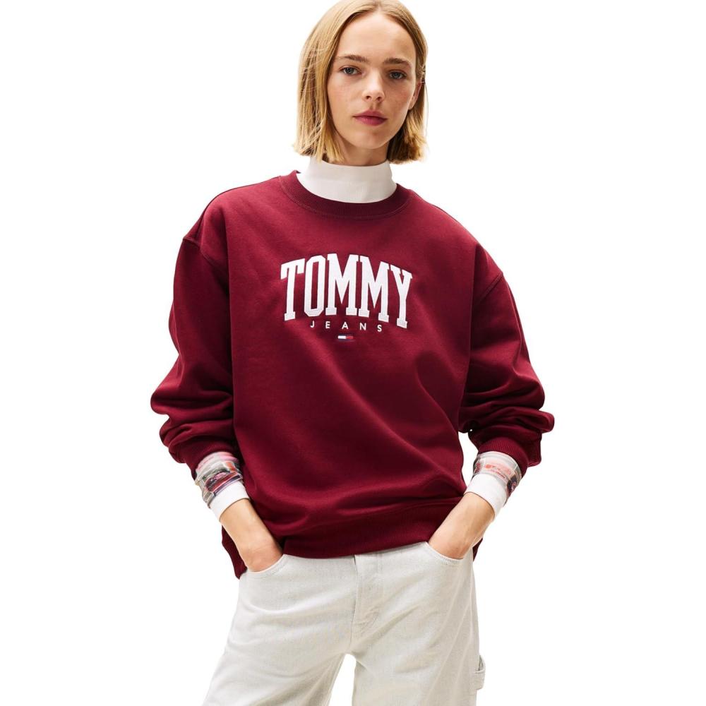 imageTommy Jeans womens Medium Weight Pullover Crewneck With Printed LogoDeep Rouge