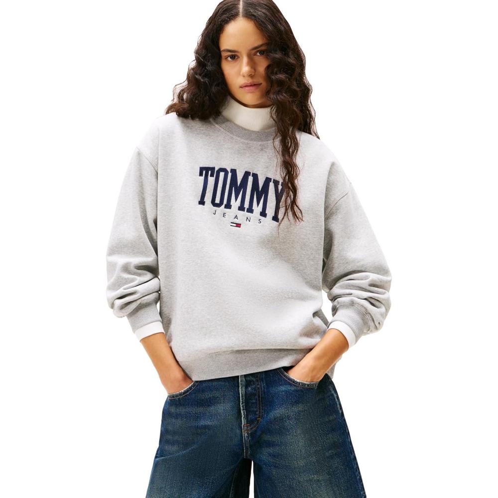 imageTommy Jeans womens Medium Weight Pullover Crewneck With Printed LogoLight Grey Heather