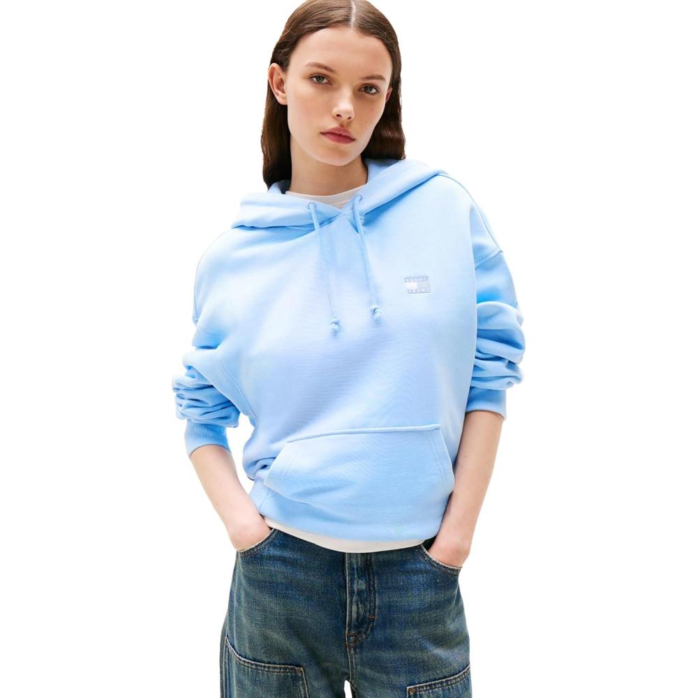 imageTommy Jeans womens Medium Weight Pullover Hoodie With Embroidered Flag LogoLight Powdery Blue Tonal