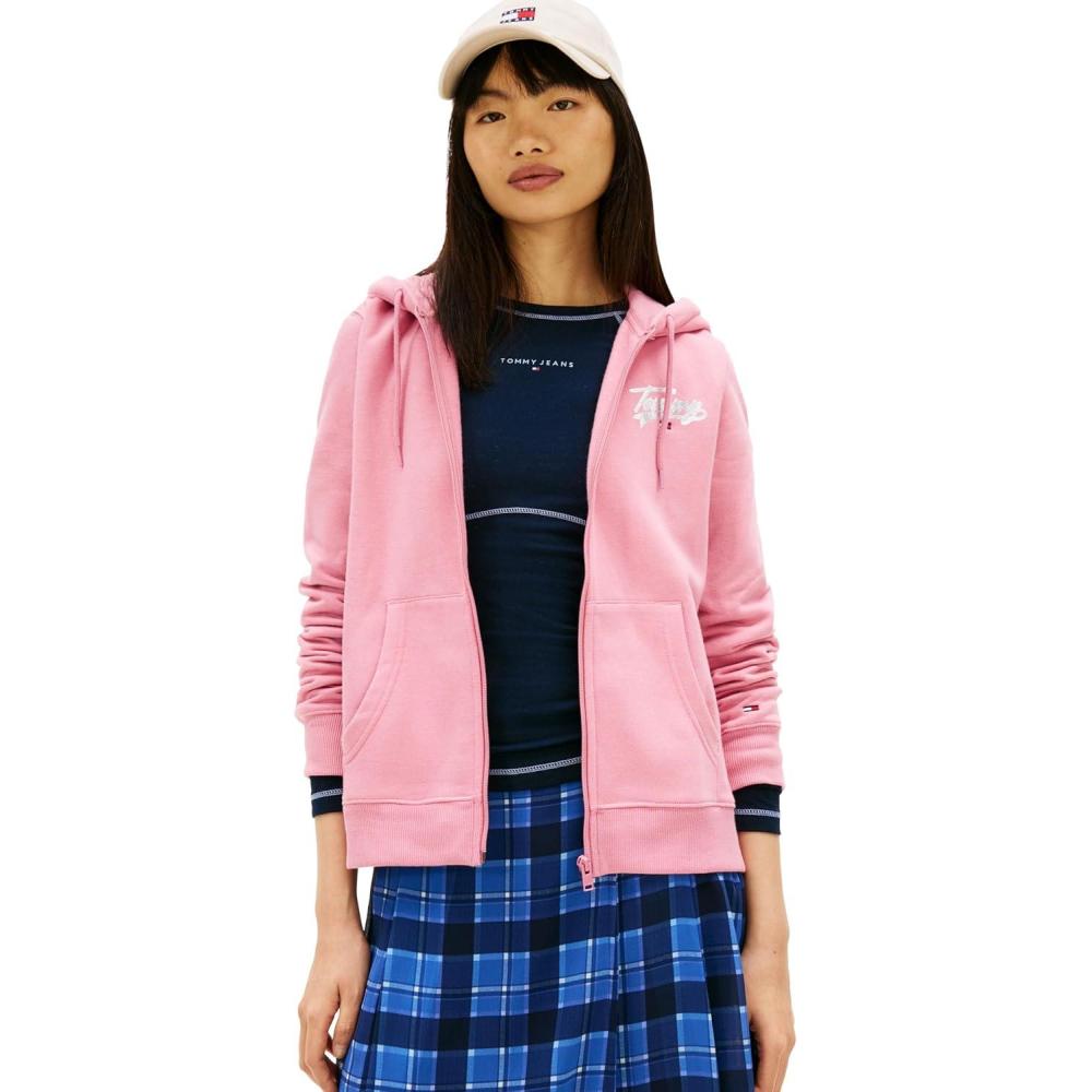 imageTommy Jeans womens Medium Weight Zip Up Hoodie With Printed Logo and DrawstringMystic Pink