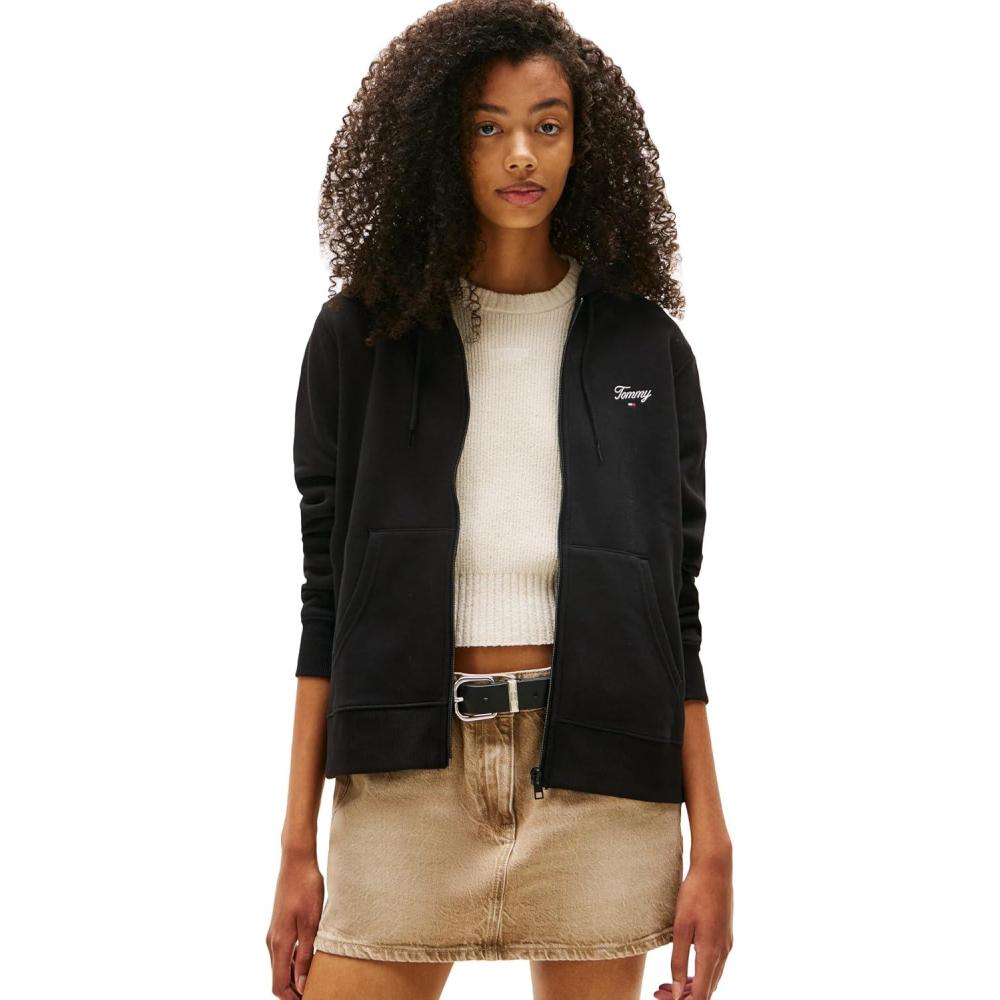 imageTommy Jeans womens Medium Weight Zip Up Hoodie With Script Logo and DrawstringBlack