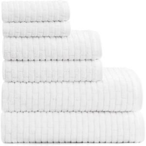 Tommy Hilfiger – Bath Towel Set, Absorbent Cotton with Zero Twist Construction, Medium Weight, Dorm Essentials, Oeko-Tex Certified (Brick Texture White, 6 Pack)(Brick Texture White)