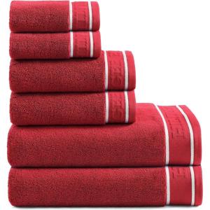 Tommy Hilfiger – Bath Towels, Ultra-Soft & Quick Drying with Zero Twist, 600 GSM Bathroom Towels with Iconic Flag Accent (Legacy Navy Blue, 6 Piece)(Legacy Red)