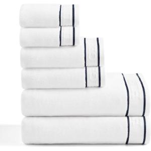 Tommy Hilfiger – Bath Towels, Ultra-Soft & Quick Drying with Zero Twist, 600 GSM Bathroom Towels with Iconic Flag Accent (Legacy Navy Blue, 6 Piece)(Legacy White)