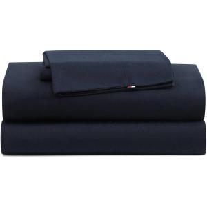 Tommy Hilfiger – Twin Bed Sheets, Moisture-Wicking Cotton Bedding with Matching Pillowcase, Lightweight Bed Set, Deep Pockets, Dorm Essentials, Oeko-Tex Certified (Performance Cooling White)(Navy)