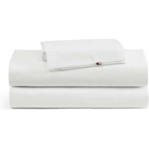 Tommy Hilfiger – Twin Bed Sheets, Moisture-Wicking Cotton Bedding with Matching Pillowcase, Lightweight Bed Set, Deep Pockets, Dorm Essentials, Oeko-Tex Certified (Performance Cooling White)(White)