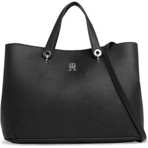 Tommy Hilfiger Emblem Satchel Bag with Removable Crossbody Strap(Black)
