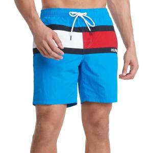 Tommy Hilfiger Mens 7” Flag Swim Trunks with Quick Dry(Blue Blitz)