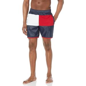 Tommy Hilfiger Mens 7” Flag Swim Trunks with Quick Dry(Desert Sky)