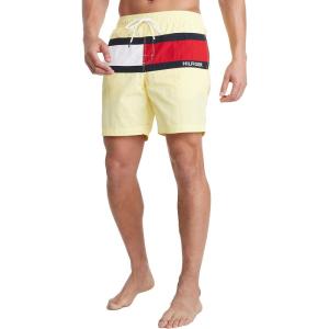 Tommy Hilfiger Mens 7” Flag Swim Trunks with Quick Dry(Tropical Yellow)