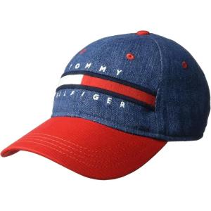 Tommy Hilfiger Men’s Cotton Avery Adjustable Baseball Cap(Denim/Racing Red)