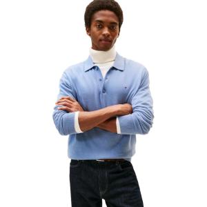 Tommy Hilfiger Mens Cotton Cashmere Long Sleeve Pullover Sweater Polo(Brisk Blue)