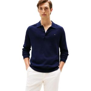 Tommy Hilfiger Mens Cotton Cashmere Long Sleeve Pullover Sweater Polo(Desert Sky)