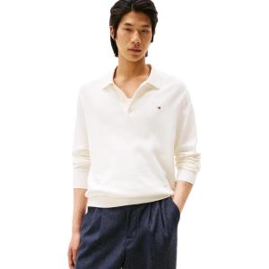 Tommy Hilfiger Mens Cotton Cashmere Long Sleeve Pullover Sweater Polo(Ivory Petal)