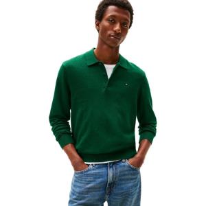 Tommy Hilfiger Mens Cotton Cashmere Long Sleeve Pullover Sweater Polo(Ornamental Green Heather)