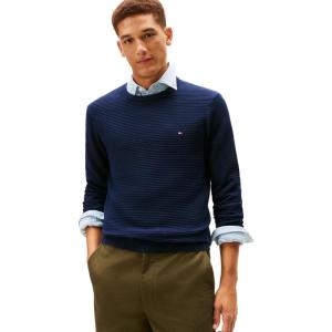 Tommy Hilfiger Mens Cotton Knit Lightweight Crewneck Sweater Pullover(Dark Night Navy)