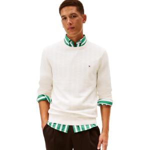 Tommy Hilfiger Mens Cotton Knit Lightweight Crewneck Sweater Pullover(Ivory Petal)