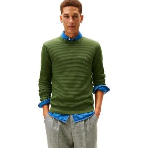 Tommy Hilfiger Mens Cotton Knit Lightweight Crewneck Sweater Pullover(Mountain Pine)