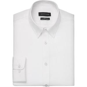 Tommy Hilfiger Men’s Dress Shirt Athletic Fit Tech Non Iron No-tuck Stretch(White)