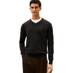 Tommy Hilfiger Mens Essential Long Sleeve Cotton V-Neck Pullover Sweater(Deep Knit Black)
