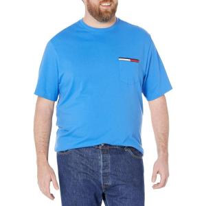 Tommy Hilfiger Mens Essential Short Sleeve Stripe Crewneck Pocket T-Shirt(Blue Blitz)