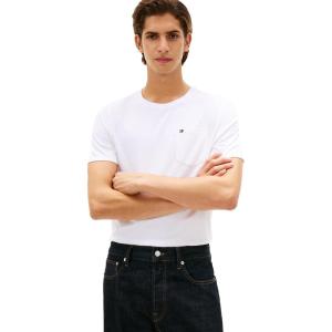 Tommy Hilfiger Mens Essential Short Sleeve Stripe Crewneck Pocket T-Shirt(Bright White)