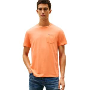 Tommy Hilfiger Mens Essential Short Sleeve Stripe Crewneck Pocket T-Shirt(Canteloupe)