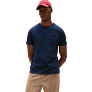 Tommy Hilfiger Mens Essential Short Sleeve Stripe Crewneck Pocket T-Shirt(Navy Blazer)