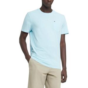 Tommy Hilfiger Mens Essential Short Sleeve Stripe Crewneck Pocket T-Shirt(Skyline Blue)