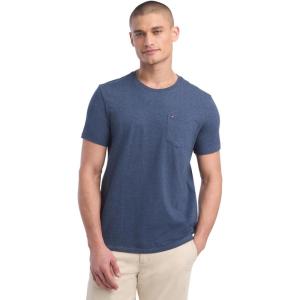 Tommy Hilfiger Mens Essential Short Sleeve Stripe Crewneck Pocket T-Shirt(Vmbl251 Navy He)
