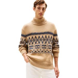 Tommy Hilfiger Mens Fairisle Lambswool Rollneck Sweater Pullover(Timeless Camel Heather)