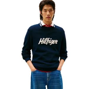 Tommy Hilfiger Mens Graphic Cotton Crewneck Lightweight Sweater Pullover(Dark Night Navy)