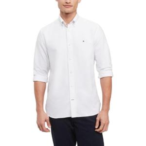Tommy Hilfiger Mens Long Sleeve Button Down Oxford Shirt in Regular Fit(Bright White)