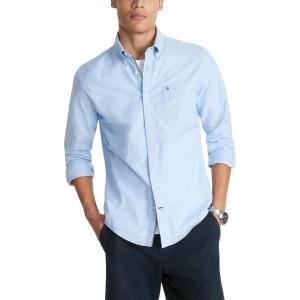 Tommy Hilfiger Men’s Long Sleeve Button Down Stretch Oxford Shirt in Regular Fit(Titan Blue)