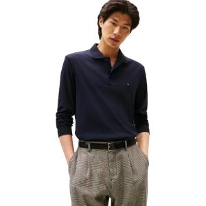 Tommy Hilfiger Mens Long Sleeve Casual Polo Shirts in Regular Fit with Liquid Cotton(Desert Sky)