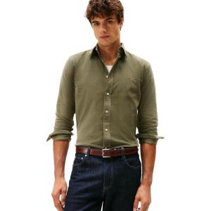 Tommy Hilfiger Mens Long Sleeve Corduroy Shirts in Regular Fit, Men’s Button Down Shirt(Battle Green)
