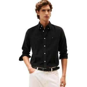 Tommy Hilfiger Mens Long Sleeve Corduroy Shirts in Regular Fit, Men’s Button Down Shirt(Black)