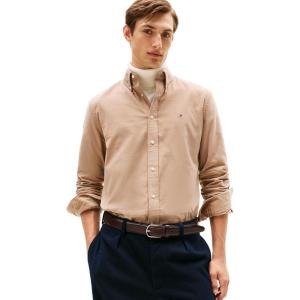Tommy Hilfiger Mens Long Sleeve Corduroy Shirts in Regular Fit, Men’s Button Down Shirt(Coastal Taupe)