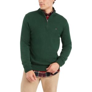 Tommy Hilfiger Men’s Long Sleeve Cotton Quarter Zip Pullover Sweater(Hunter)