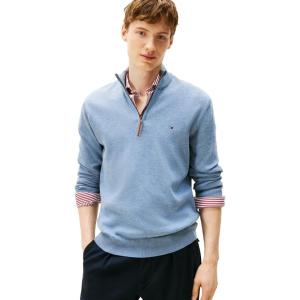 Tommy Hilfiger Men’s Long Sleeve Cotton Quarter Zip Pullover Sweater(Navy Heather)