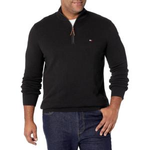 Tommy Hilfiger Men’s Long Sleeve Cotton Quarter Zip Pullover Sweater(Th Deep Black)